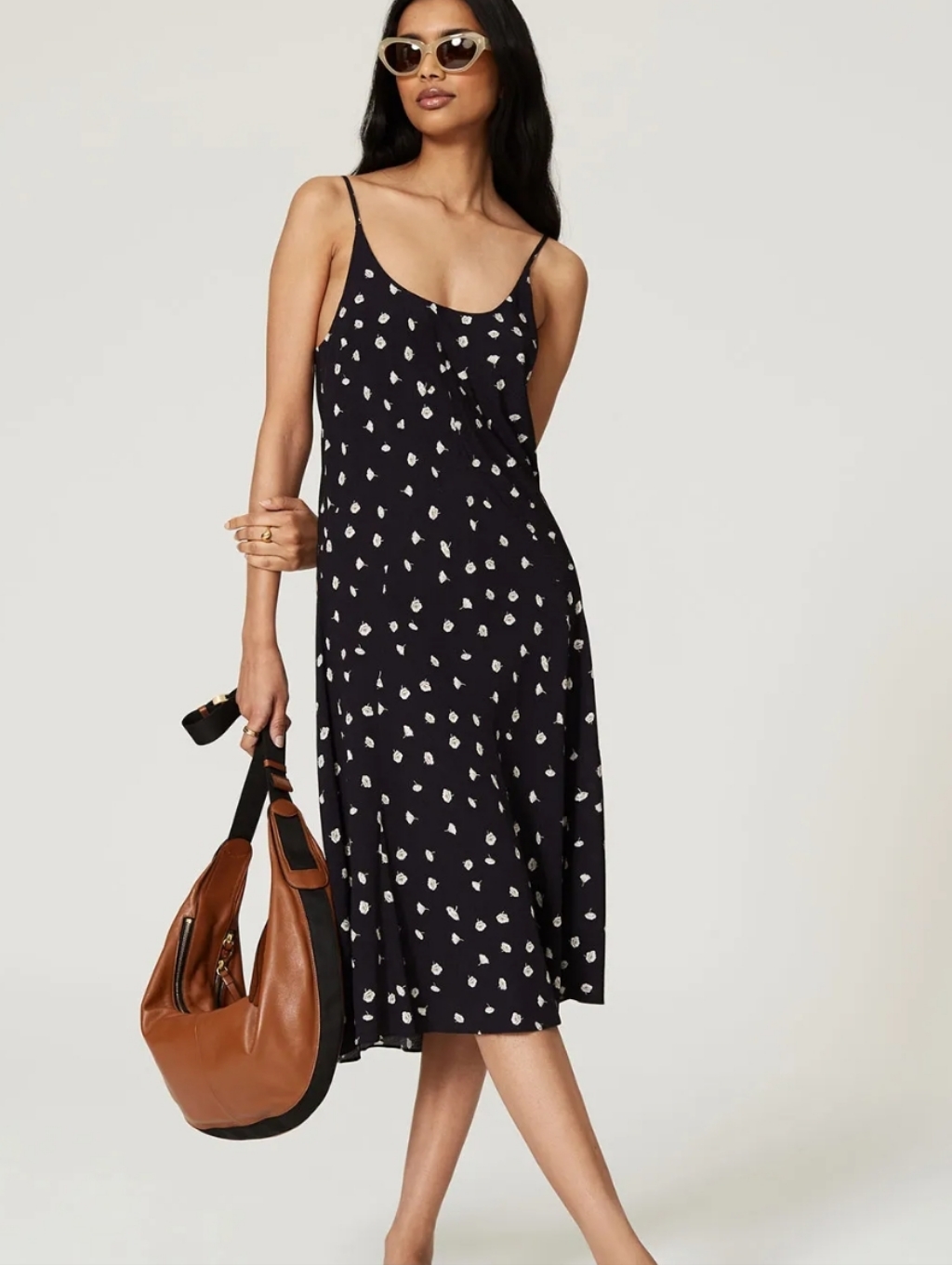 Rag & Bone Eva Floral Tank Slip Dress Black With Grey/White Roses Midi